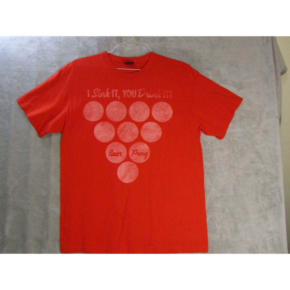 Mad Engine Mens Red I Sink It You Drink It Beer Pong Graphic T-Shirt L‎